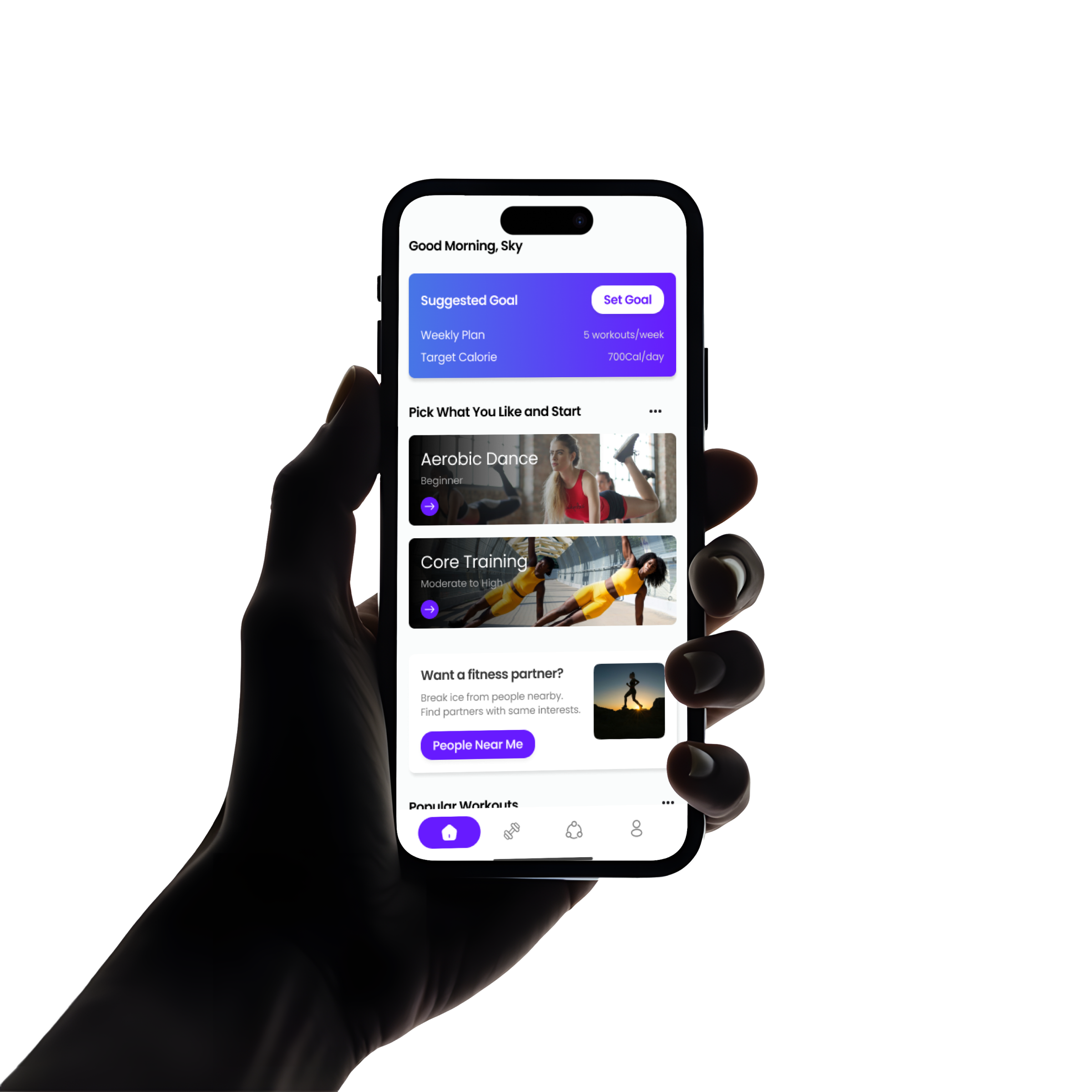FitTogether hand-held mobile app mockup